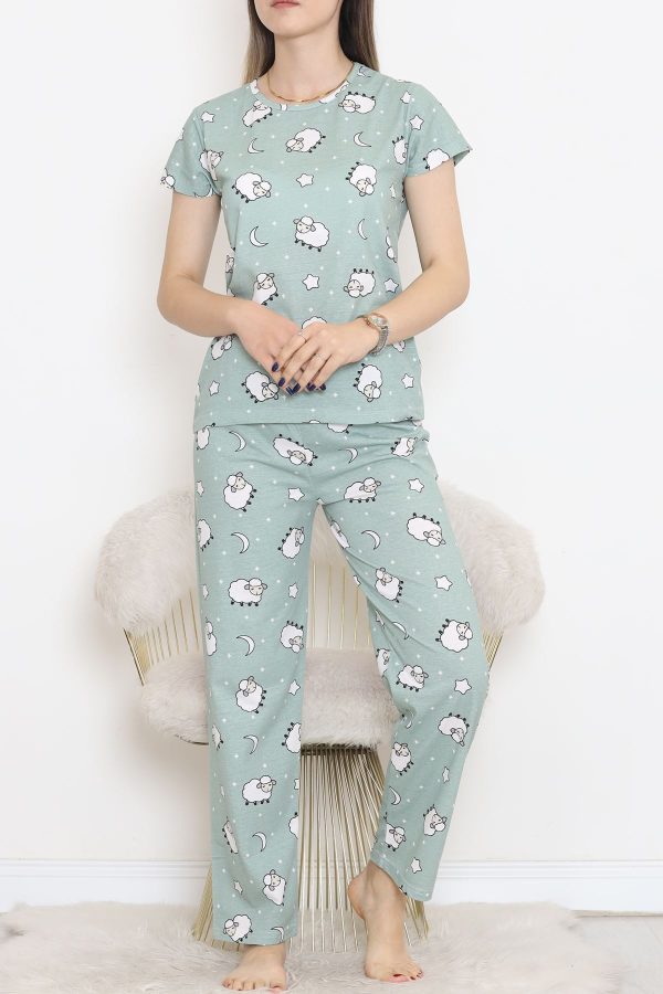 Desenli Pijama Takımı Mintbeyaz - 130.1287. - Görsel 3