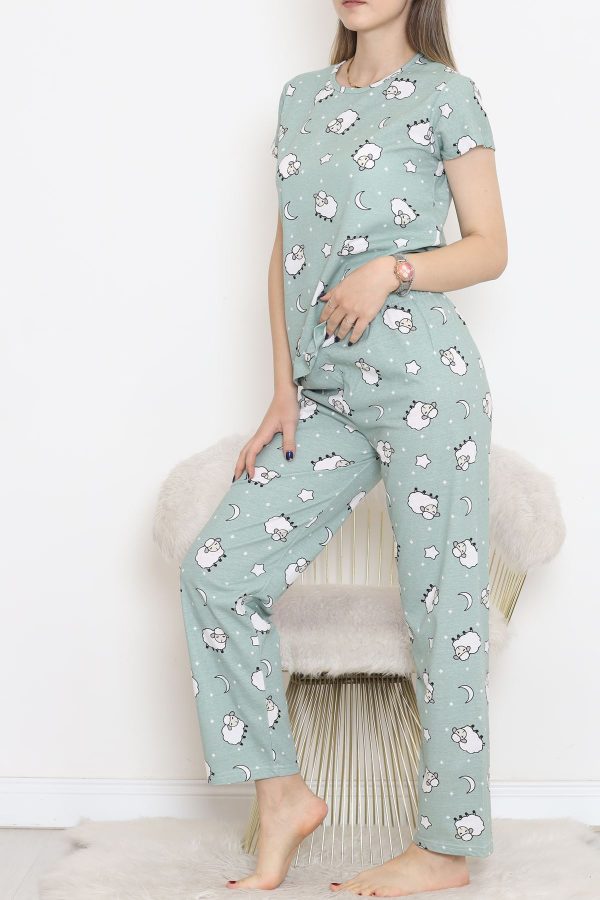 Desenli Pijama Takımı Mintbeyaz - 130.1287. - Görsel 4