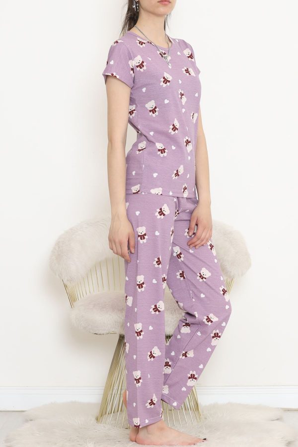 Desenli Pijama Takımı Lila - 130.1287. - Görsel 5