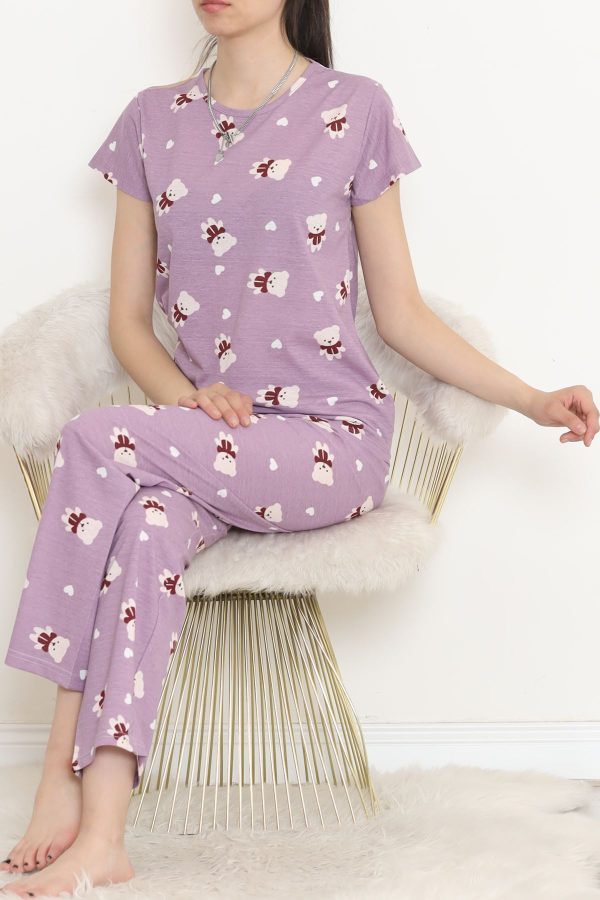 Desenli Pijama Takımı Lila - 130.1287. - Görsel 4