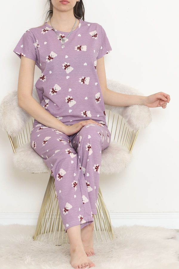 Desenli Pijama Takımı Lila - 130.1287. - Görsel 7